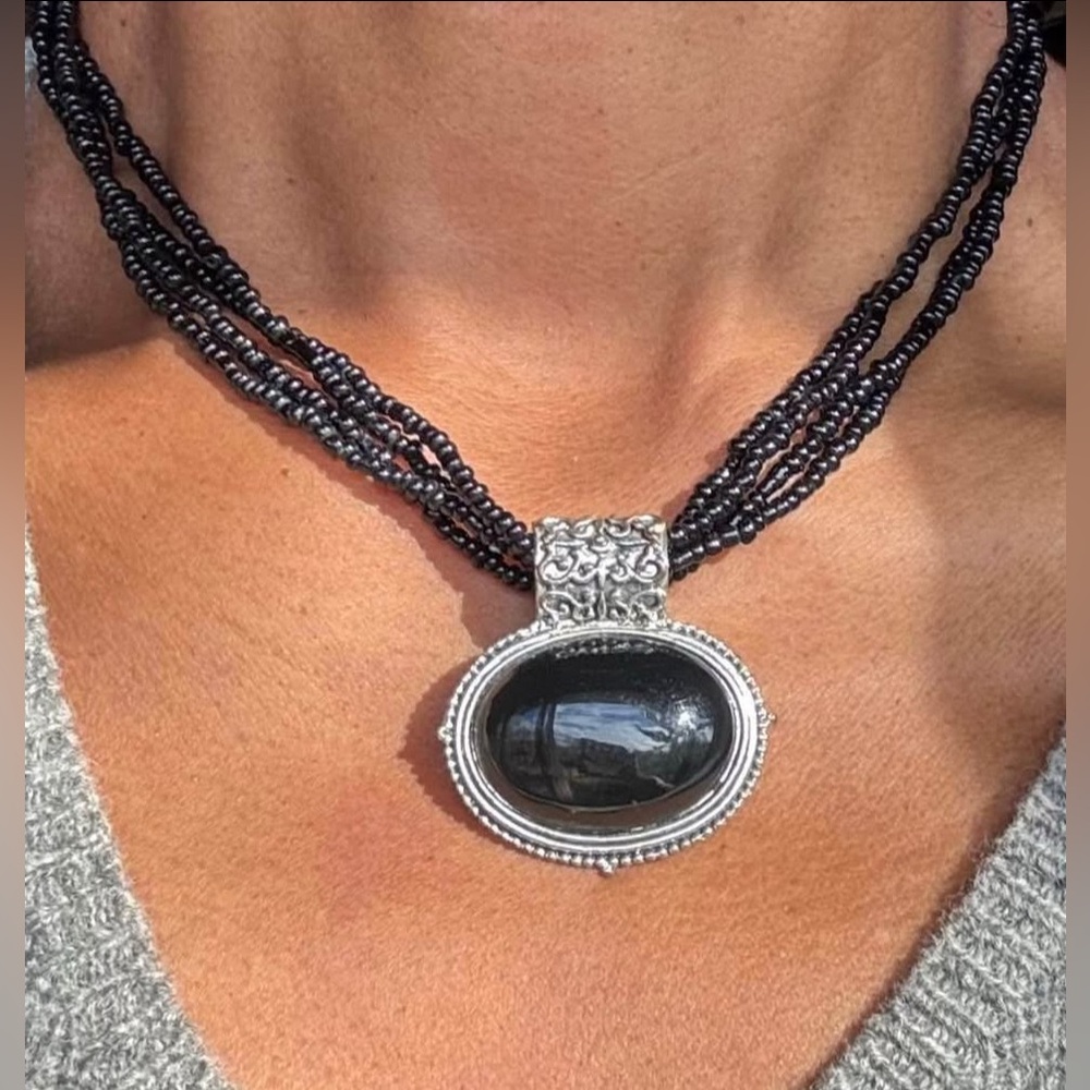 Beaded Multi-Strand Necklace with Oval Pendant
Like New / Never Worn